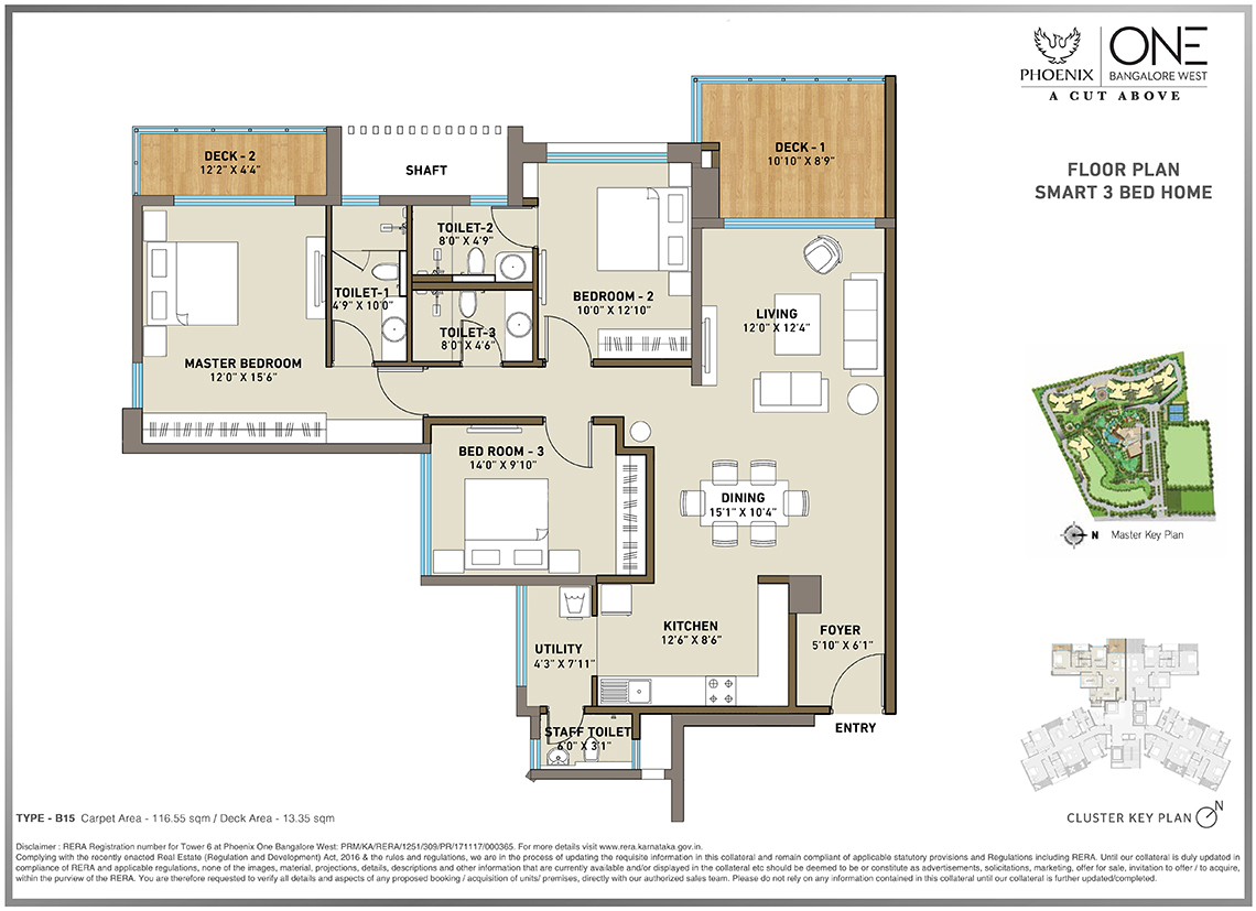 Floor Plan (3 BHK) of Luxury Residential Flats in